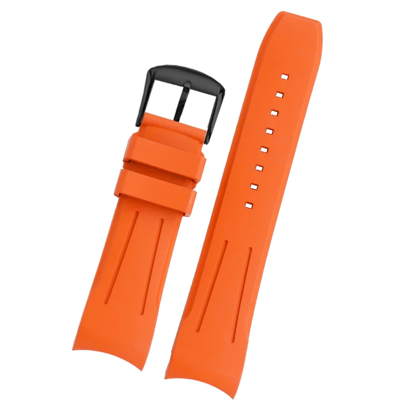 FKM tali jam tangan Fluorine karet untuk Tissot 1853 Starfish Diving Omega Seamaster 300 gelang jam Universal ujung melengkung 20 22m