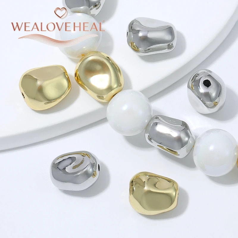 perlen für schmuckherstellung, 11x9,5mm massive Kieselstein-Abstandshalterperlen mit 2mm Loch, 18K vergoldeter Messing-Nugget, hochglanzpoliert für DIY Armband- und Halsketten-Schmuckherstellung – Detail 19