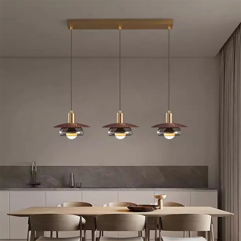 

Nordic LED Glass Pendant Light Wood Grain Colour Single/Triple Head Luxury Dining Room Lamp Living Room Bedside Home Decoration