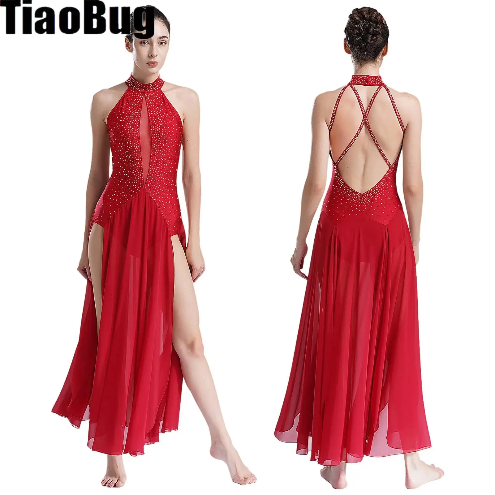 

Женское платье с лямкой на шее, блестящий танцевальный костюм