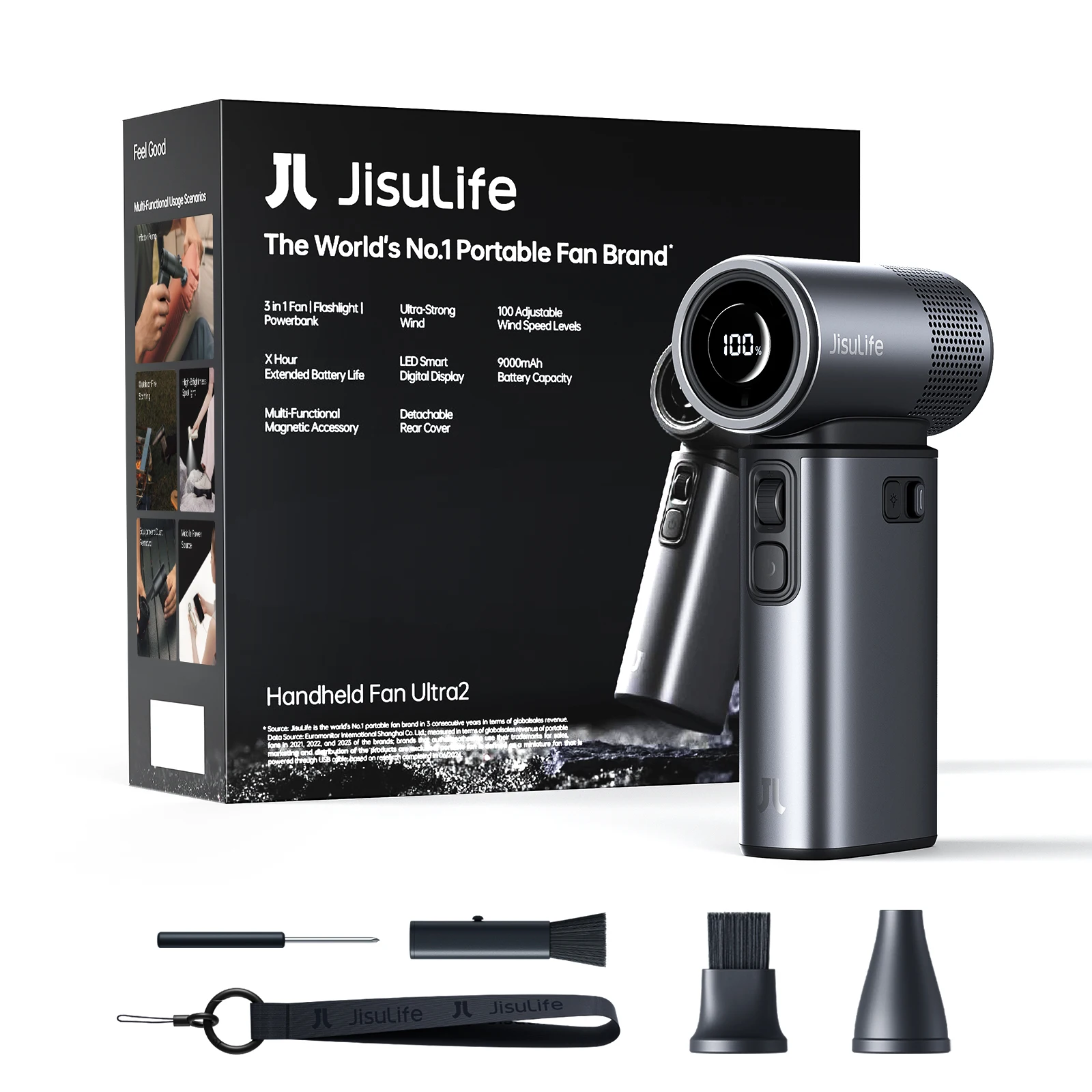 JISULIFE Handheld Fan Ultra 2, Powerful Turbo Jet Fan, 100 Speeds