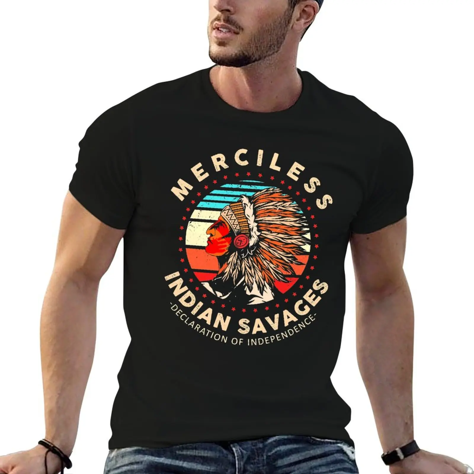 

Merciless Indian Savages T-Shirt plus size tops heavyweights cotton graphic tees blue archive designer t shirt men