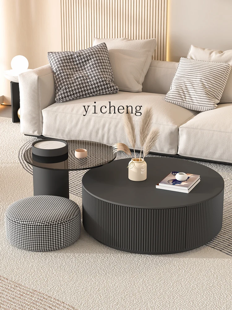 ZC Stone Plate Coffee Table Living Room 2023 New Home Small Apartment round Minimalist  High-End Tea Table