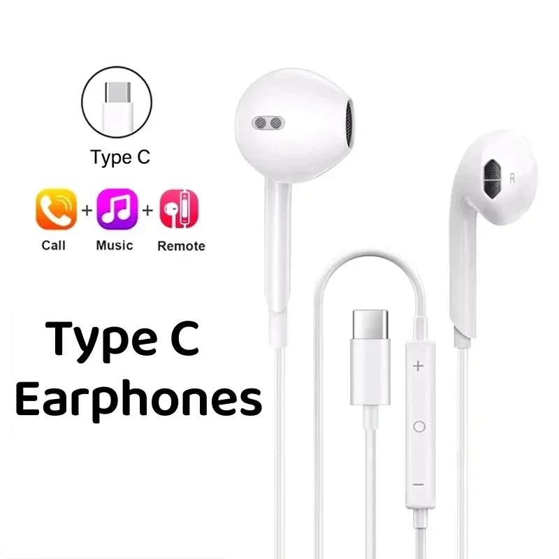 Suitable for Type-C wired in-ear headphones with microphones, supporting noise cancellation and low latency, suitable for gamingType C 3.5mm Wired Earphones For in-ear Redmi K70 Xiaomi 17 15 14 13 12 11 Pro Headphones Headset Samsung Phone Tablet