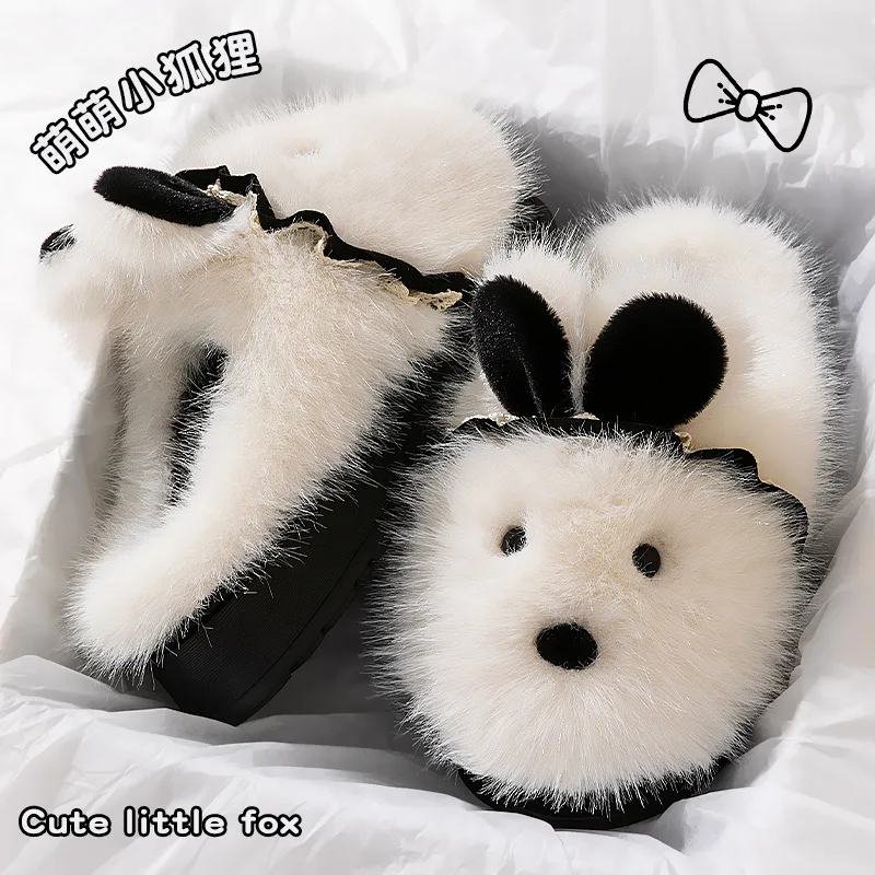 

Kawaii Casual Fluffy Slippers Women House Cute Cartoon Home Shoes Girl Flat Fashion Elegant Plush Winter Platform Footwear