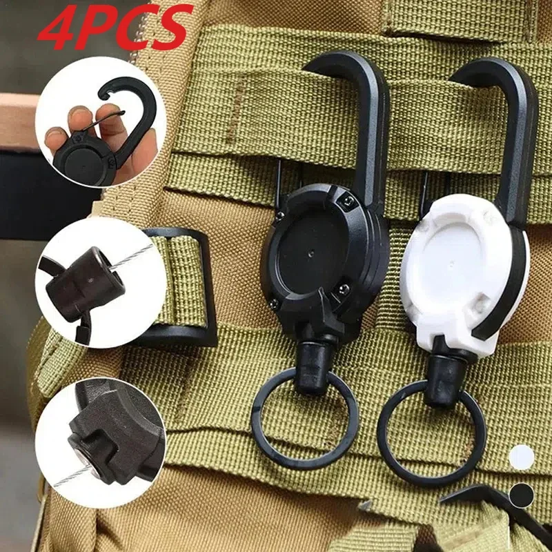 1/4pcs Steel Wire Tactical Automatic Retractable Buckle Rope Camping Supplies Anti-theft Elastic Keychain Carabiner Buckle Rope