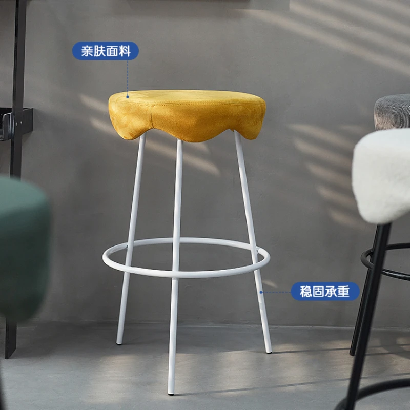 Nordic Corduroy Bar Chair Round High Chair Milk Tea Shop Cashier Chair Bar