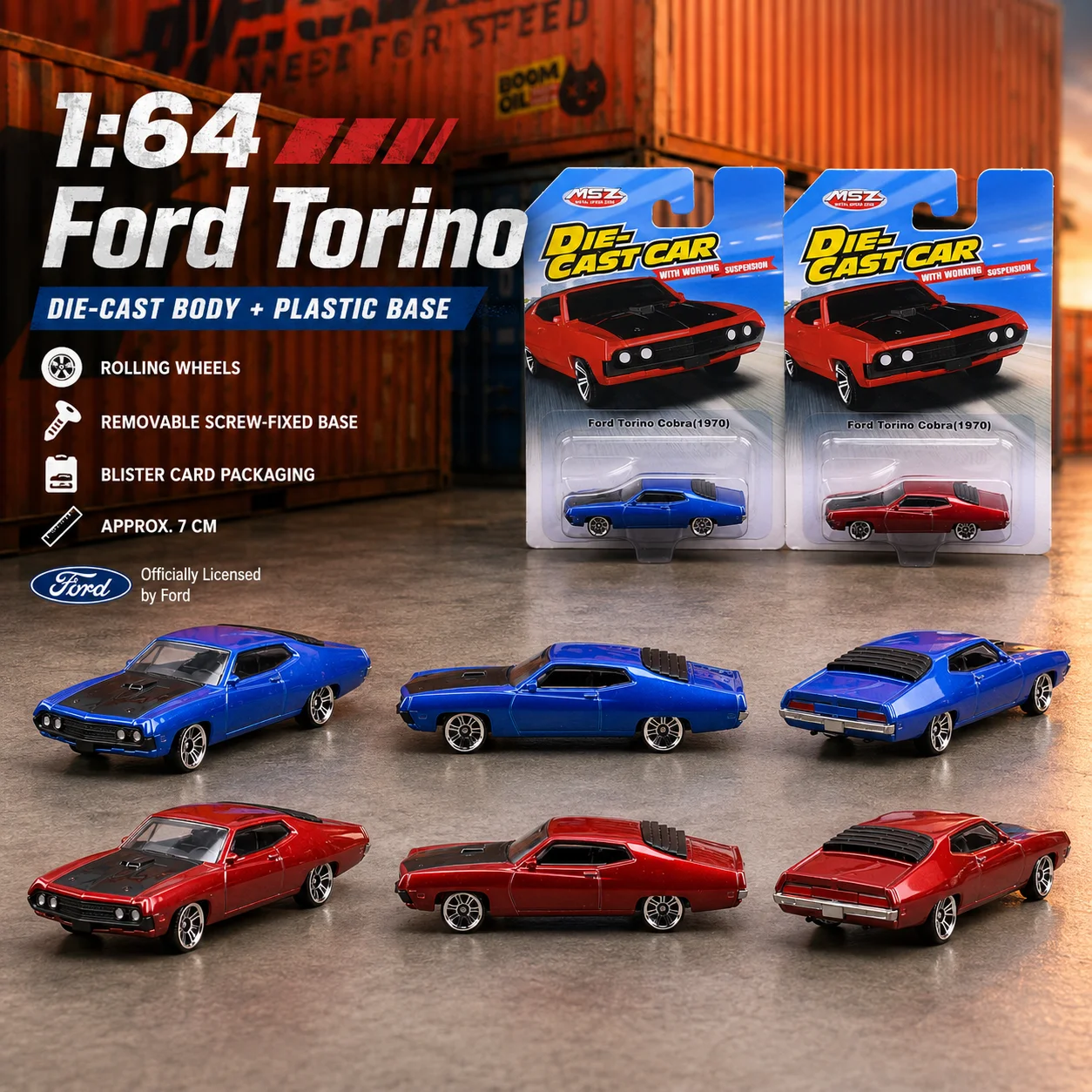CCA 1:64 Ford Torino Cobra Sedán, Modelo en Miniatura MSZ, Coche de Juguete de Aleación de 3 Pulgadas, Vehículo con Ruedas Libres, Colección de Fundición a Presión, Regalo para Novio