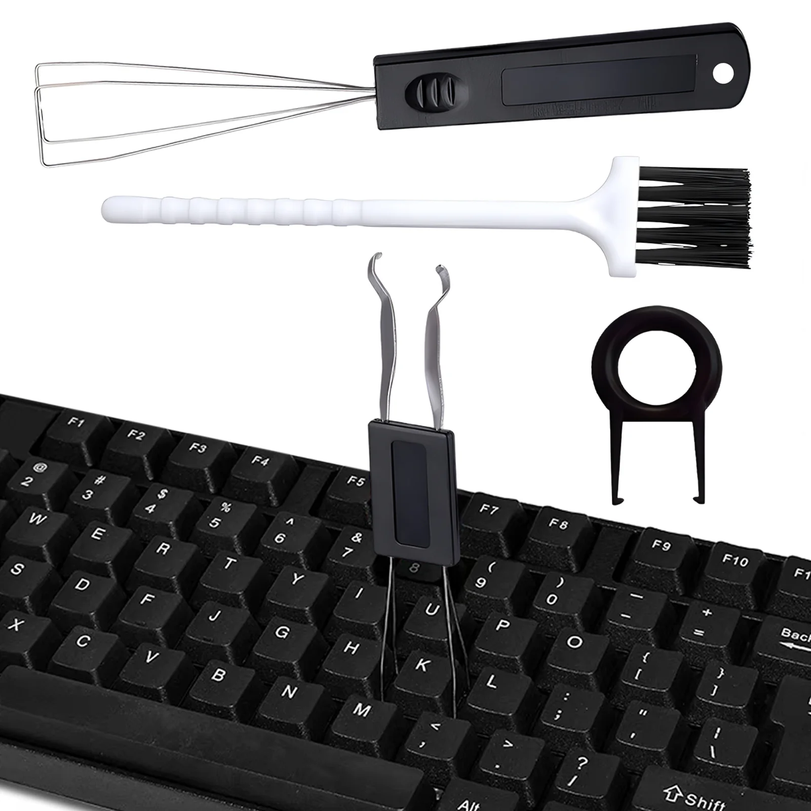 Conjunto de ferramentas de remoção de teclas, 4 unidades, com escova de limpeza para teclados mecânicos, kit extrator durável para fácil limpeza de teclado de computador