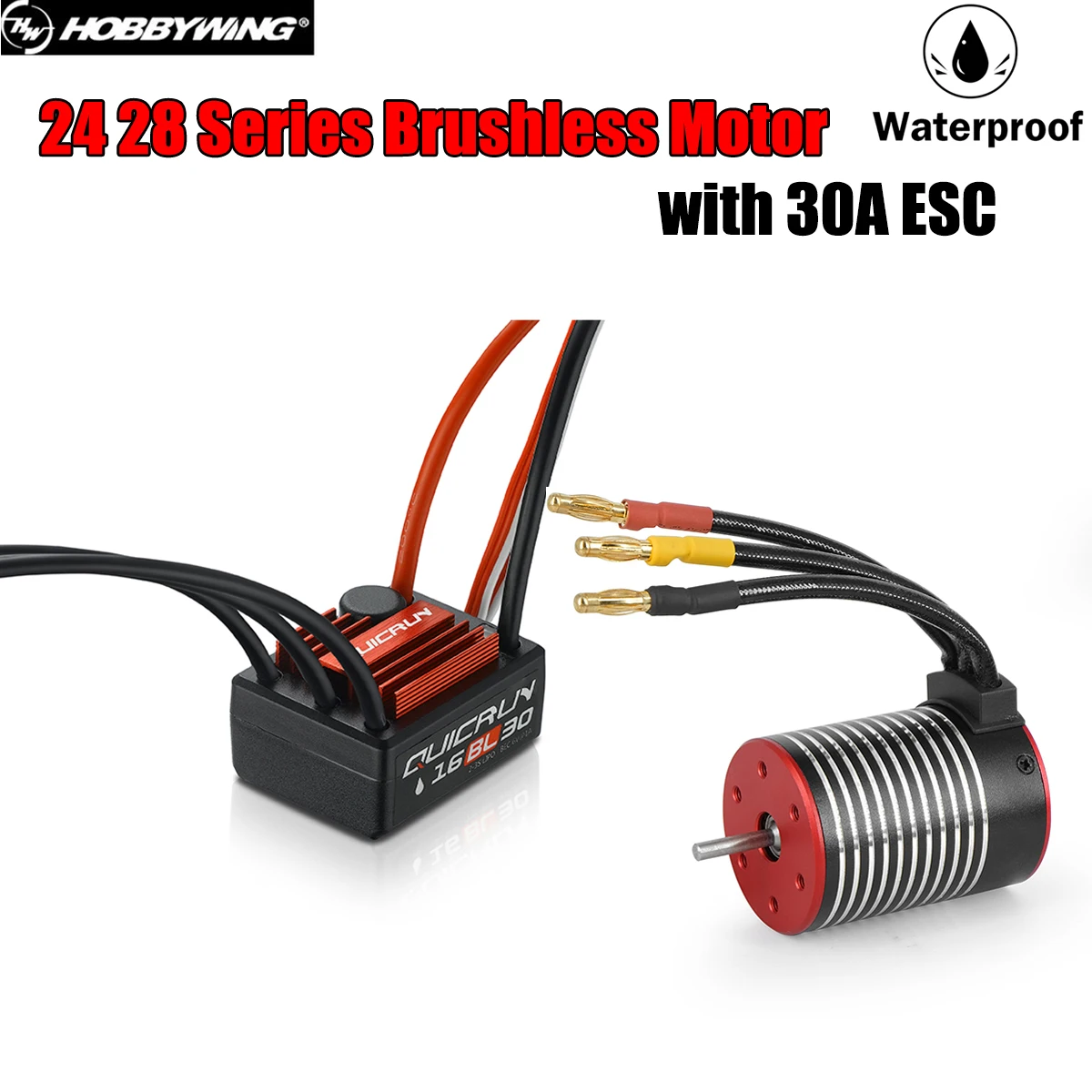 Hobby Wing QuicRun WP-16BL30 30A ESC 24 28 Series Brushless Sensorless Waterproof Motor Combo for 1/16 1/18 RC Car Axial Wltoys