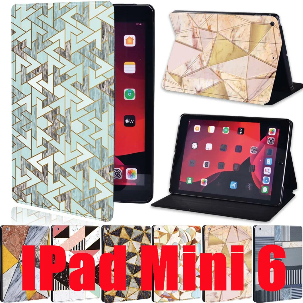 

Tablet Case for IPad Mini 6 Case 2021 IPad Mini 6th Generation 8.3 Inch Geometry Pattern Leather Stand Protective Case