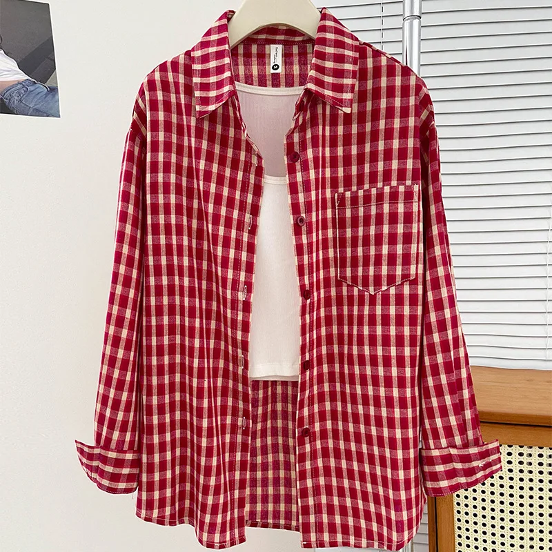 Korean-style Vintage Plaid Shirt New Spring And Autumn Casual Versatile Top Loose And Slimming Versatile College-style Shirt - Image 6