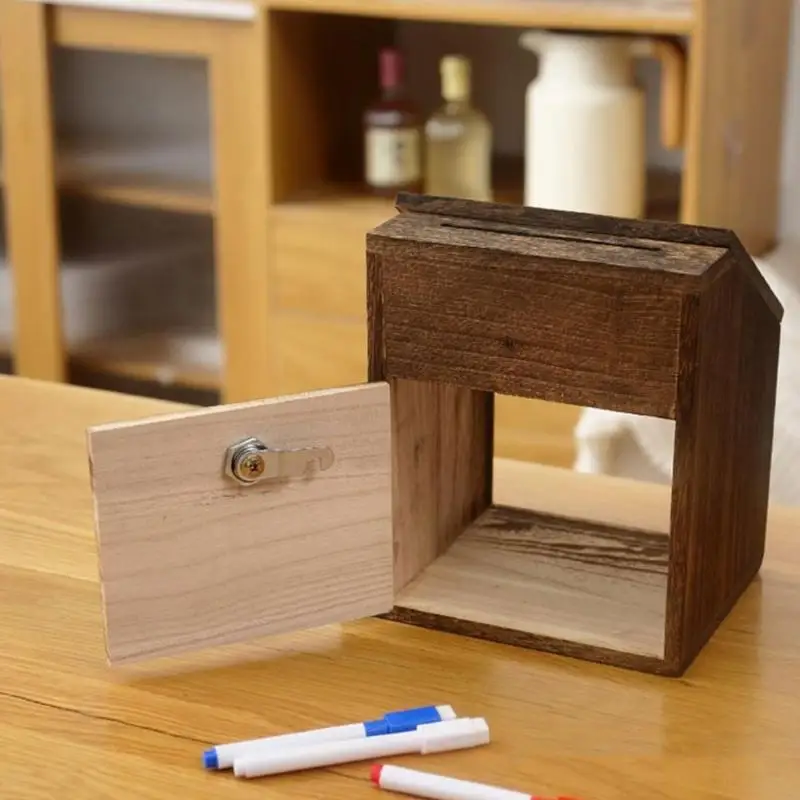 Wooden Suggestion Box Antique Look Featuring Lock And Side Pocket For Writing