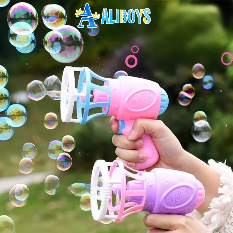 Pistola a bolle elettrica per bambini pistola a bolle di sapone automatica che soffia macchina per cartoni animati estate giocattolo all'aperto regali di compleanno per bambini