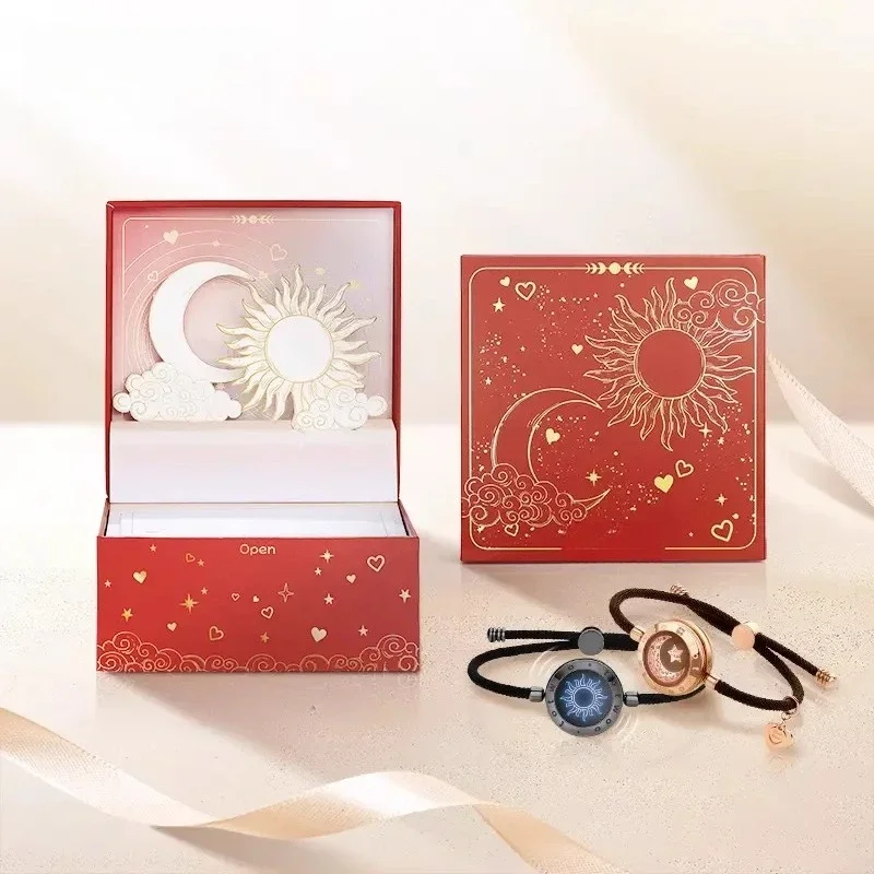 Long Distance Sun Moon Couple Bracelets, Smart Induction Flash Vibration Jewelry for Valentine's Day - view 4