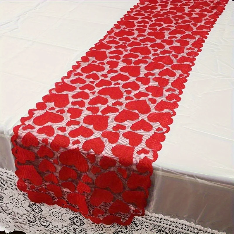 Heart-shaped Tablecloth Red Lace Table Runner Party Home Table Decoration, Christmas Valentine's Day Eid al-Fitr Decoration
