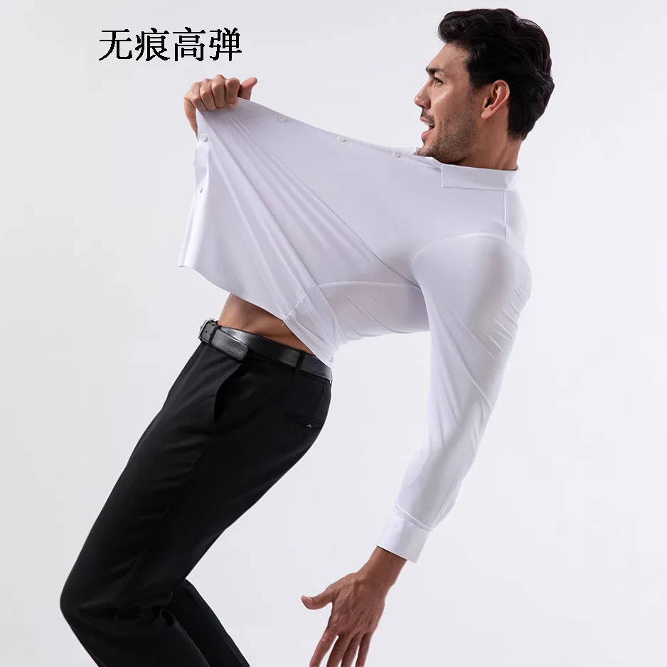 Blouse Men Summer Casual four-sided Elastic Shirt man's no-iron anti-wrinkle man's Shirt European-sized man's Clothing