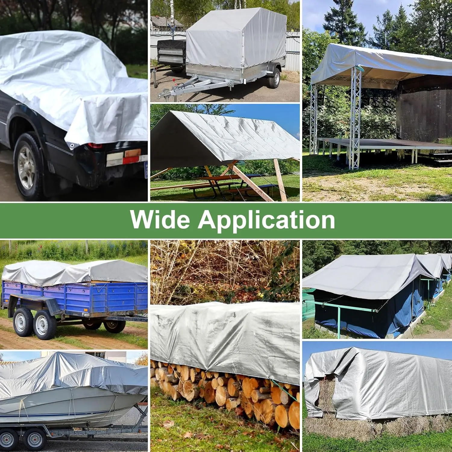 Plane, wasserdicht, 180 g/m2, PE-Schutzplane, UV-beständig, reißfeste Abdeckung für Gartenmöbel, Pool, Holz, Auto, Boot