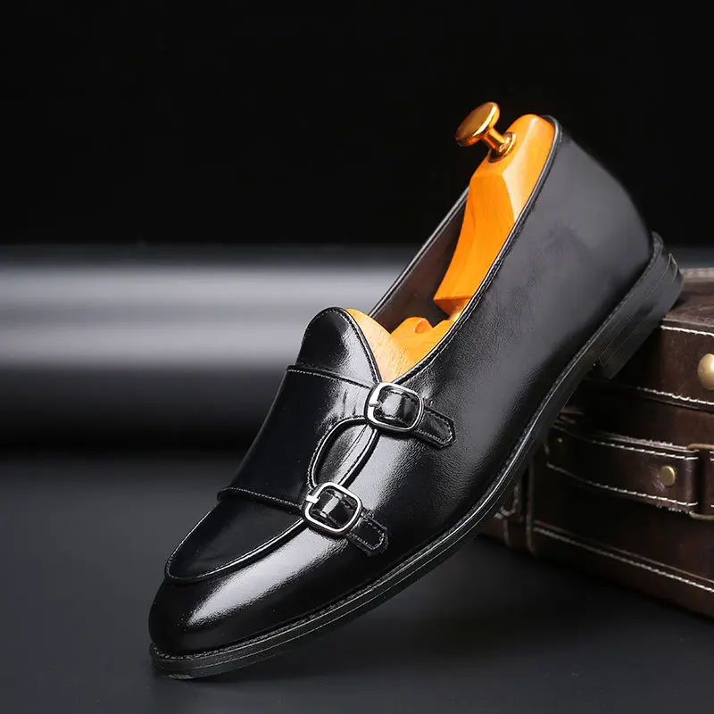 Man Shoes Leather Loafers designer Fashion Slip-on Casual Comfortable Double Monk Dress Shoe