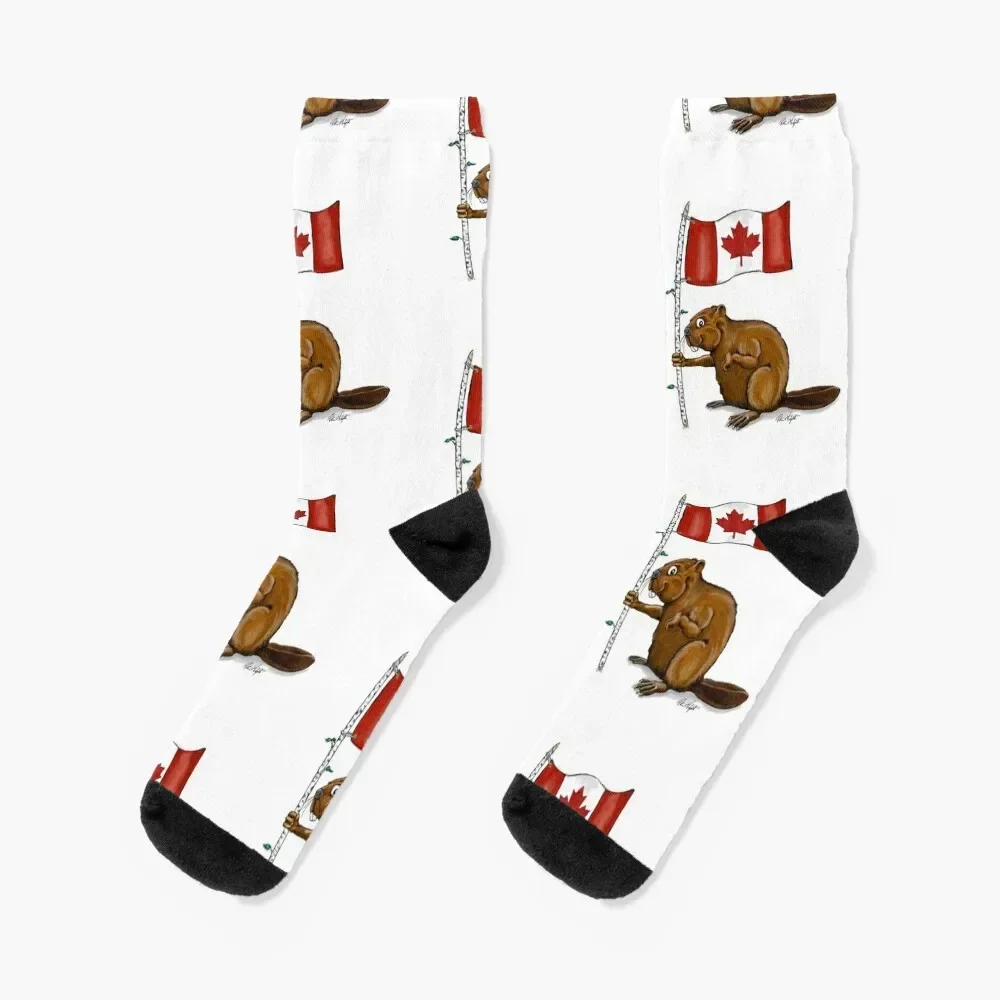 

Beaver with Canadian Flag Socks Running christmass gift winter man Socks For Women Men's