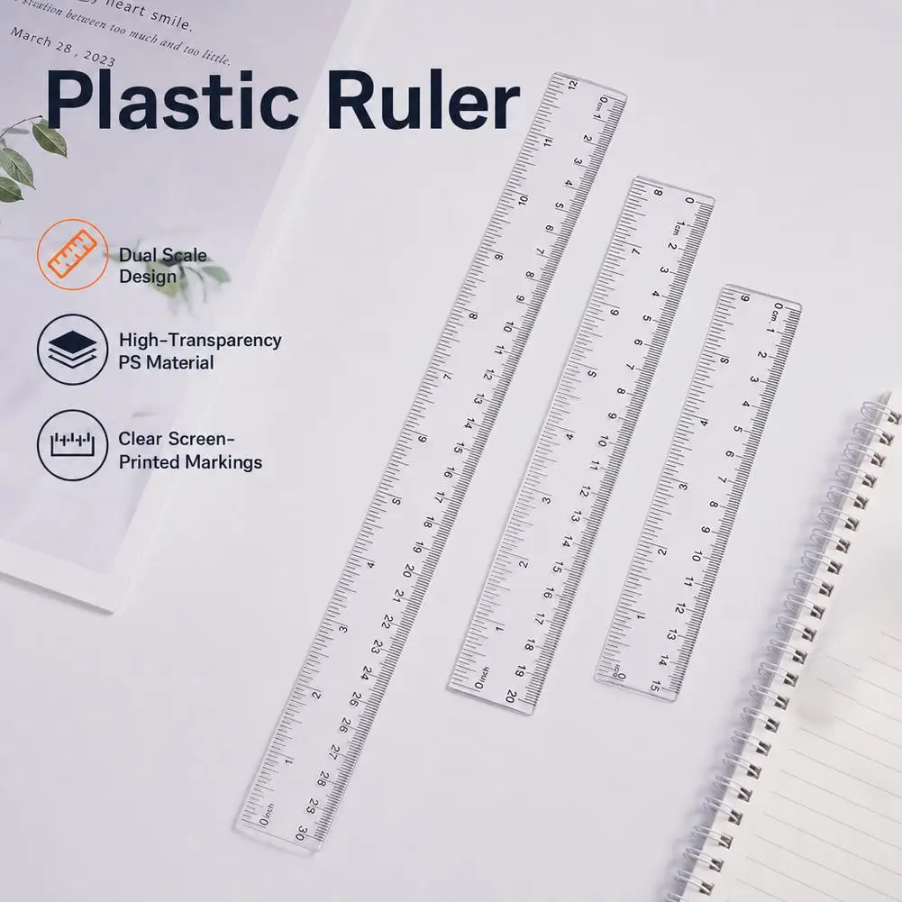 1/3Pack Plastic Transparent Straight Ruler 6/8 /12 Inch Ruler Measuring Tool for Student School & Office Stationery Supplies