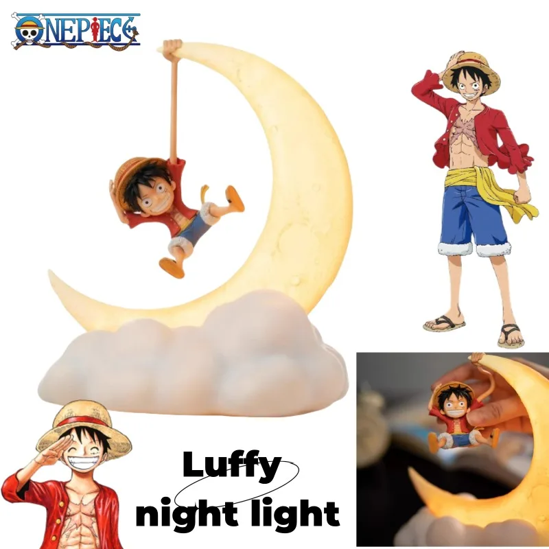 

New One Piece Luffy Anime Peripherals Creative Cartoon Q Version Moon Shape Hand Pull Lamp Bedside Decoration Night Light Gift