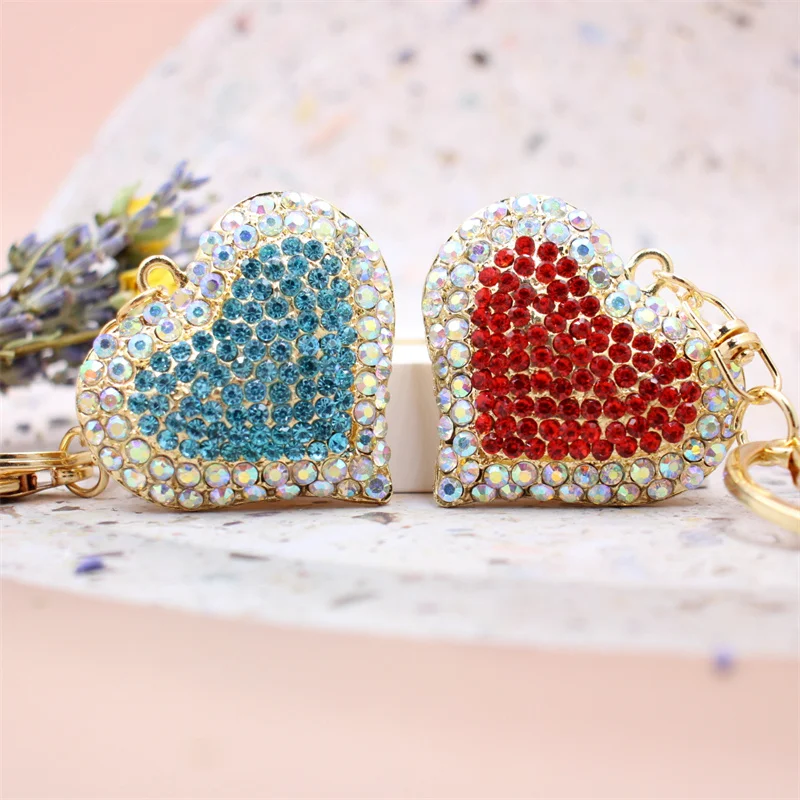 New Crystal Love Keychain Rhinestone Couple Car Key chain Female Bag Pendant accessories Keyring Flower Key Chain