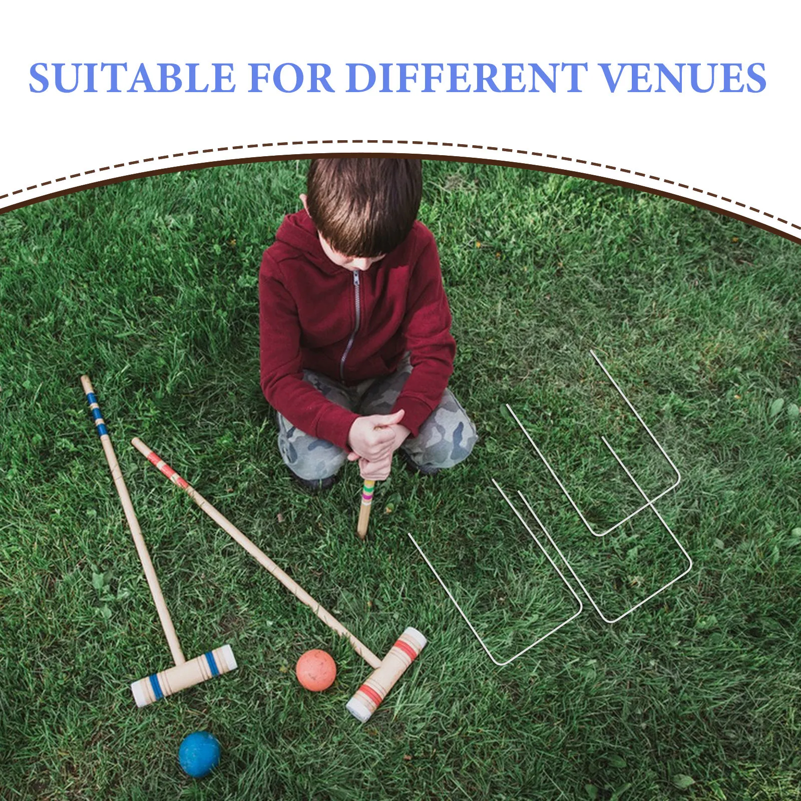 

Набор для игры в крокет для детей: уличный спортивный комплект для газона с прочными деревянными шариками и металлическими кольцами для семейных и командных игр в саду