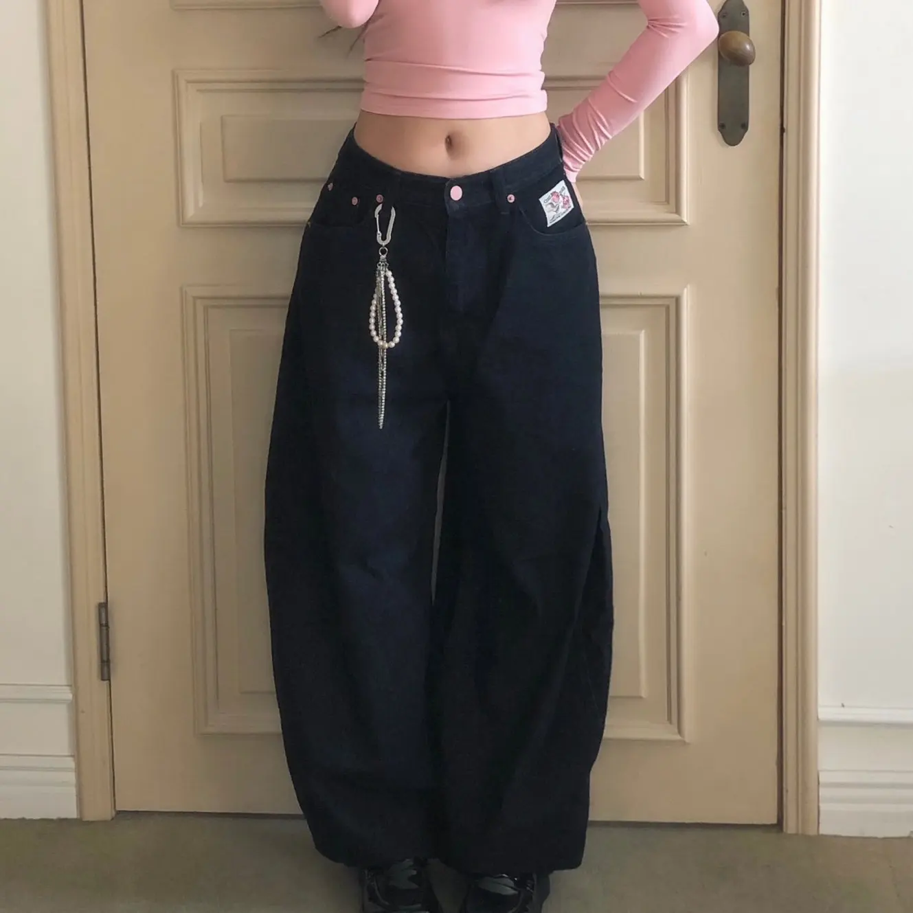 

East Gate Spring New Casual Jeans Women's Long Pants Embroidered Slimming Blue Denim Lettering Bla Color Spring 2025 Release