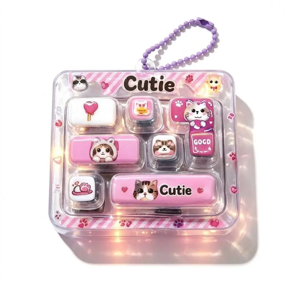 7-Key Decompression Button Cute Design Simulation Keyboard Mini Keyboard Pendant Transparent Dual-Tone With lights