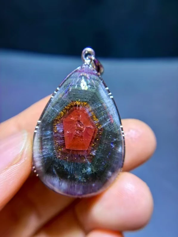 Natural Cacoxenite Red Auralite 23 Pendant Jewelry Water Drop 33.4/23.2/9.6mm Yellow Rutilated Canada Women Men AAAAA