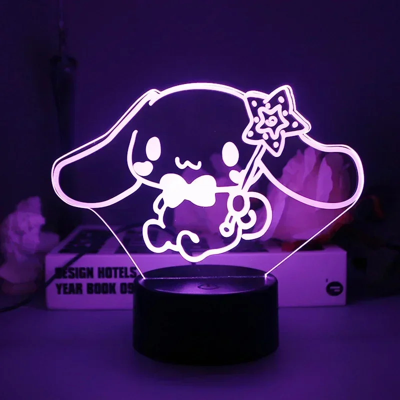 Kawaii Sanrio 3D LED Night Light Cartoon Cinnamoroll Kuromi Anime Figure Toys Table Lamp Hello Kitty Room Decor Birthday Gifts