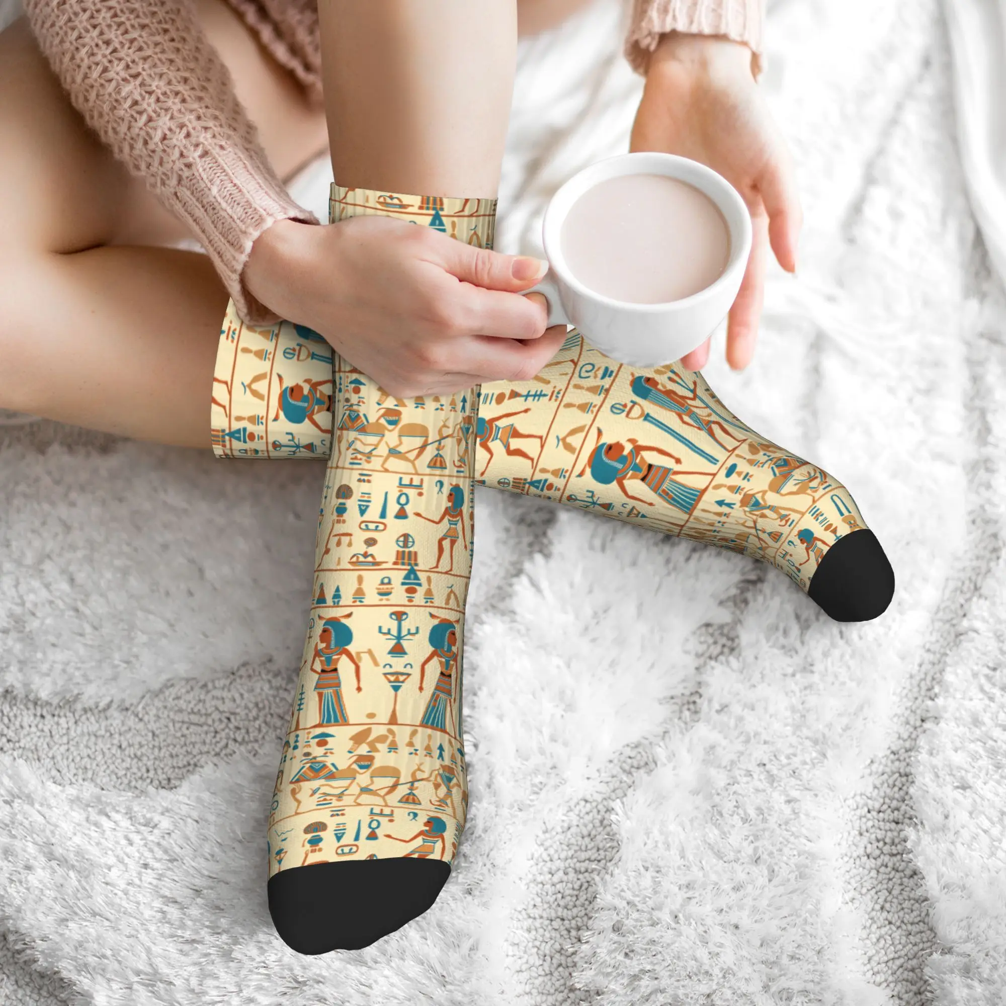 Egyptian Gods And Symbols Pattern Dress Socks Men's Women's Warm Funny Novelty  Crew Socks - view 6