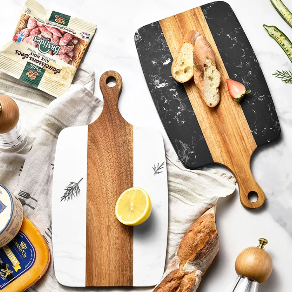 1Pc Marble Cutting Boards Wood Chopping Board Bread Fruit Serving Platter Black Steak Cheese Board Plate Outdoor Kitchen Tools