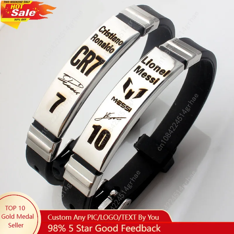 

HNSP Lionel Messi Cristiano Ronaldo Neymar Football Star Stainless Steel Silicone Bracelet For Men Boy Soccer Accessory Gift