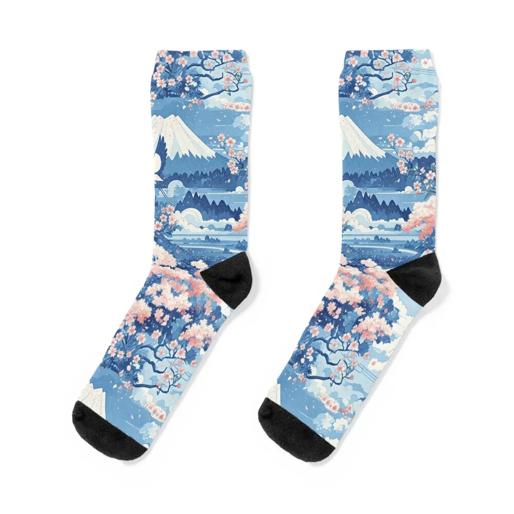Blossoms in Flight: Mount Fuji's Serenity Socks crazy Stockings man Thermal man winter winter Boy Socks Women's