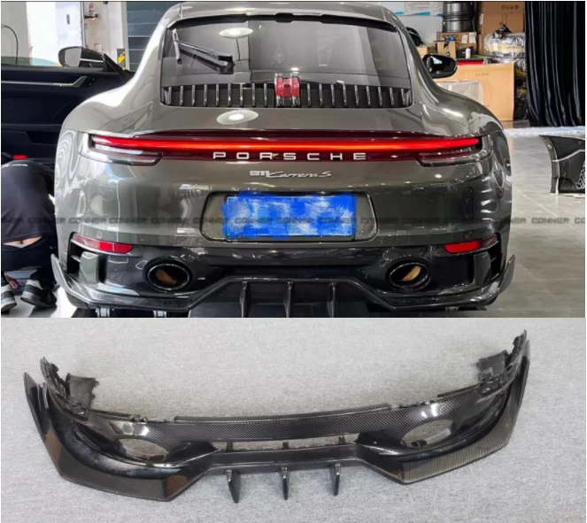 

For Porsche Carrera S 911 992 2019 2020 2021 2022 2023 Real Dry Carbon Fiber Rear Bumper Trunk Diffuser Spoiler Cover