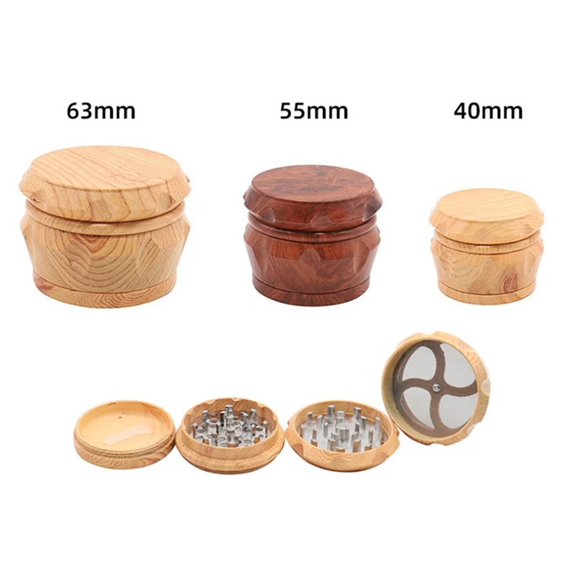 1PCs 40/55/63mm Wood Herbal Herb Tobacco 4 Layers Spice Grinder Smoke Grinders Tobacco Cigarette Grinders Color Mixing