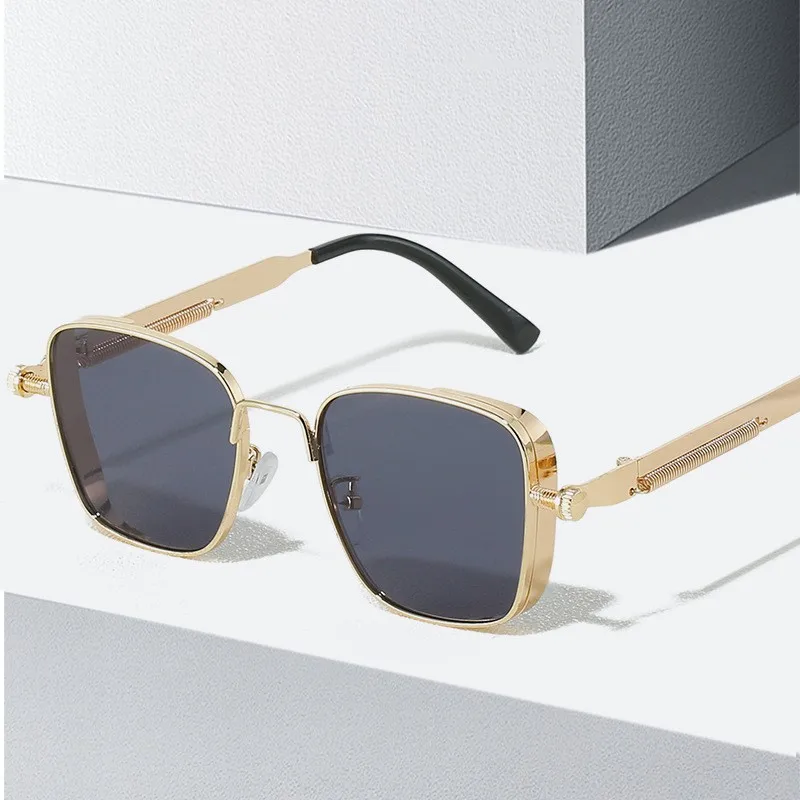 

New Retro Steam Punk Sunglasses for Man Fashion Metal Square Frame Sun Glasses UV400 Shades for Driving Gafas De Sol Hombre
