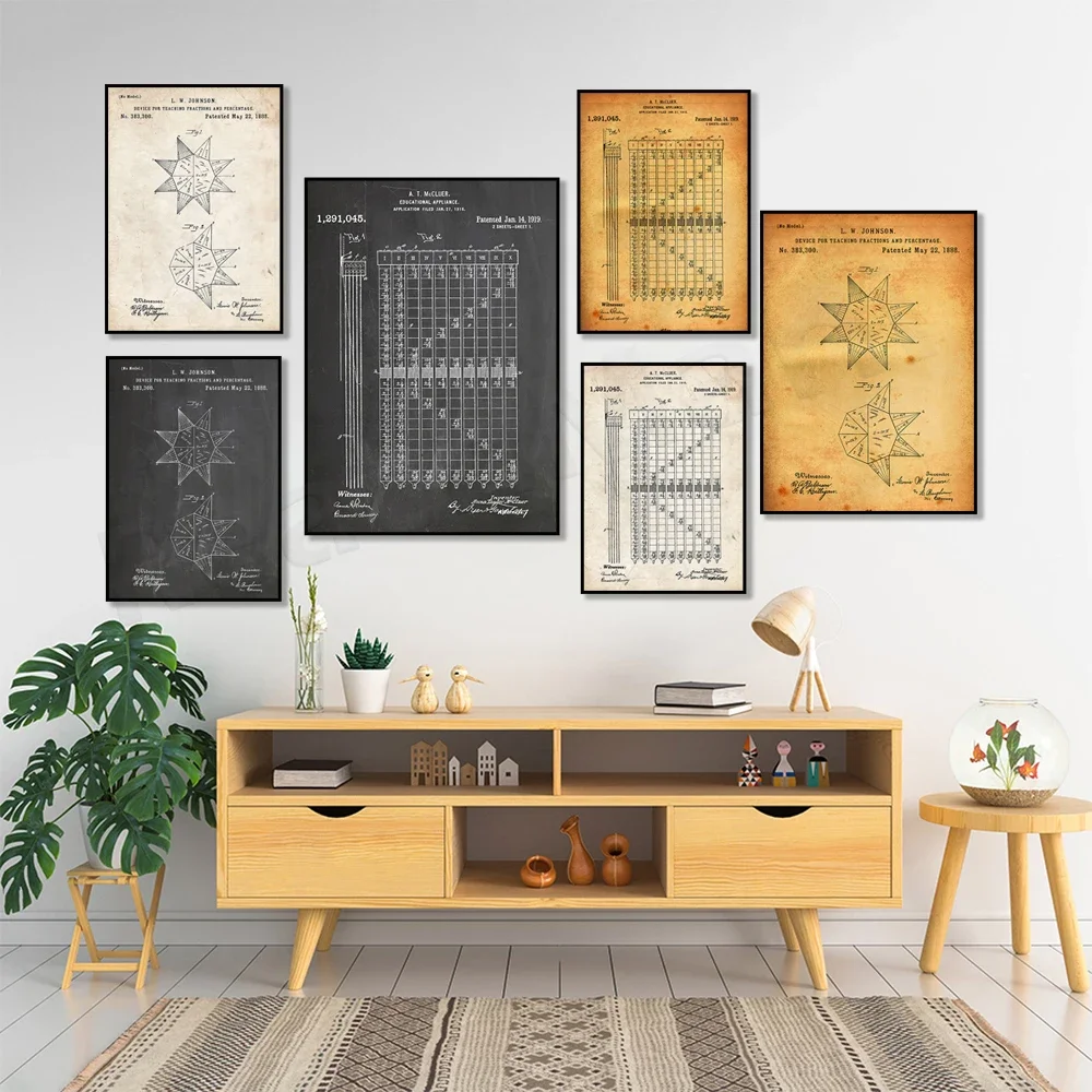 Educational Math Apparatus 1919 Patent Art, Device for Teaching Fractions and Percentages 1888 Patent Print, Math Poster Gift