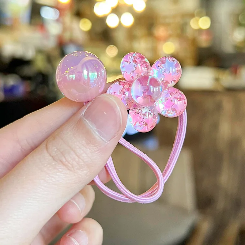 2PCS Cartoon Five-petaled Flowers Girls Elastic Hair Bands Cute Princess Hair Accessories Children Hair Ties Baby Headwear