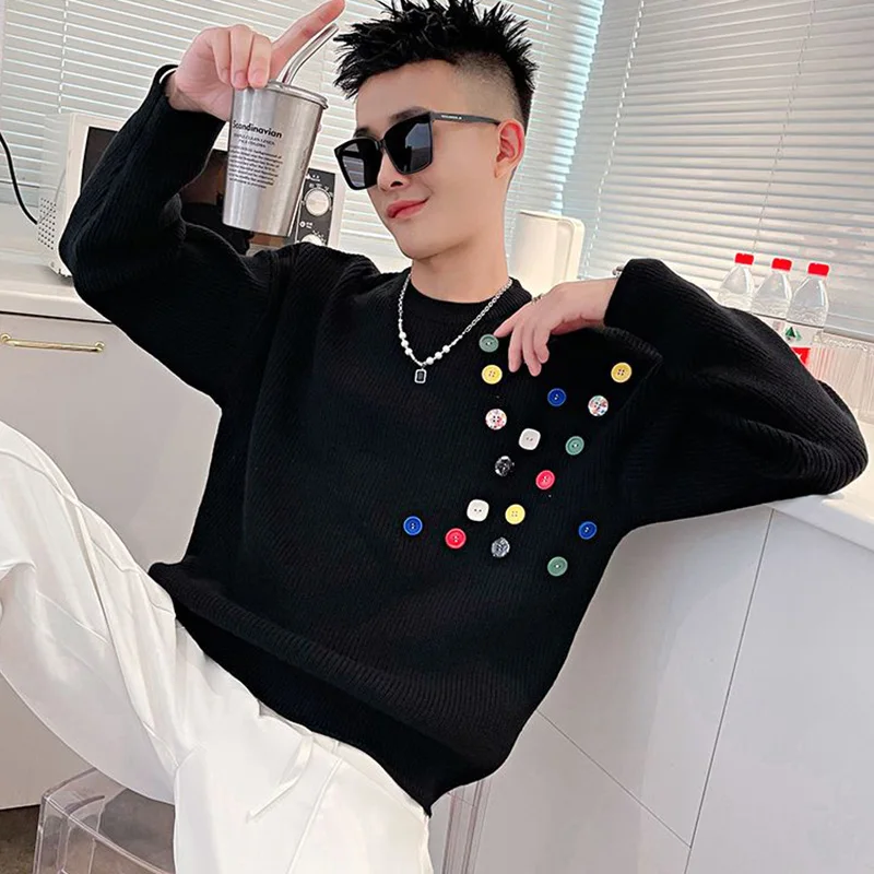 

Stylish Loose Knitted Button Casual Asymmetrical Sweater Men Clothing 2023 Autumn New Oversized Korean Pullovers All-match Tops