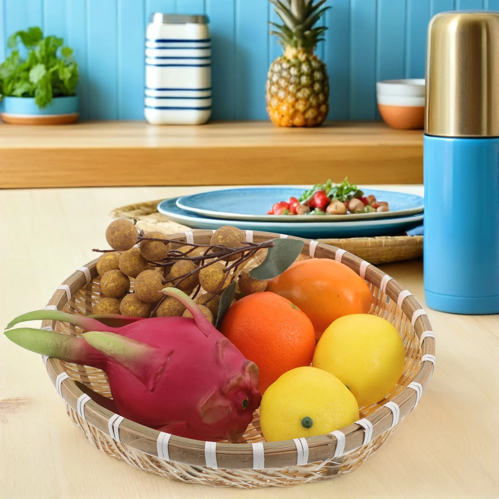 

Bamboo Fruit Basket Sieve Baskets Plate Hand-woven Tray for Food Fruits Vegetables Handheld Decorative
