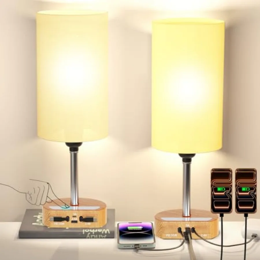 

Прикроватная лампа с зарядной станцией 74 Вт, 2 выдвижных кабеля по 1,2 м и 2 USB-порта, 3-режимная сенсорная лампа с регулировкой яркости для прикроватной тумбочки