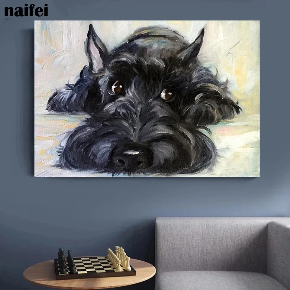 New 5D DIY Diamond Painting Toilet Schnauzer Dog Needlework Cross Stitch Mosaic Diamond Embroidery Animal Home Decor Gift