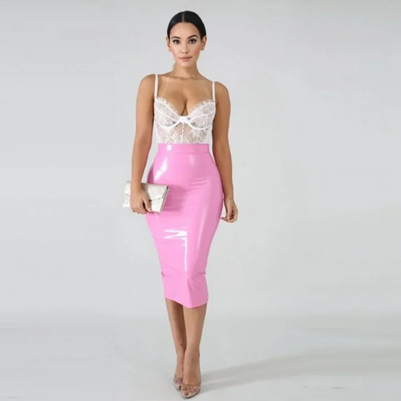 Imagem -05 - Mulheres pu Patent Leather Bodycon Midi Saias Couro pu Zip Traseiro Tamanho Grande 4xl 5xl Roupa Clássica de Negócios Novo Personalizado