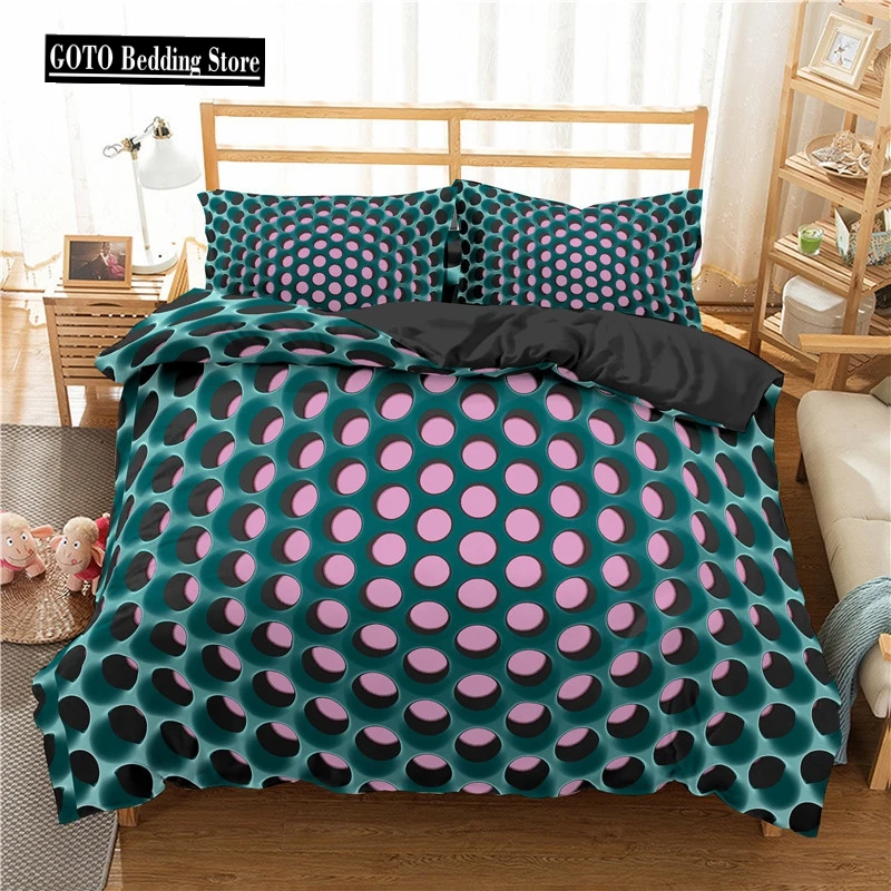 3D Hollow/Round Hole Bedding Set for Adults and Children,Duvet Cover Set,Twin Full Queen and King Bedroom Set,Home Textile green