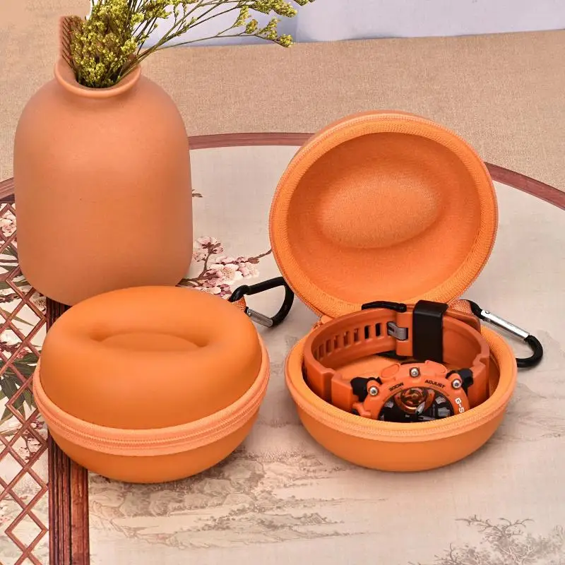 Anti-Drop Round Leather Watch Storage Box Portable Dustproof Watch Organizer for Home Display Travel Carry Use