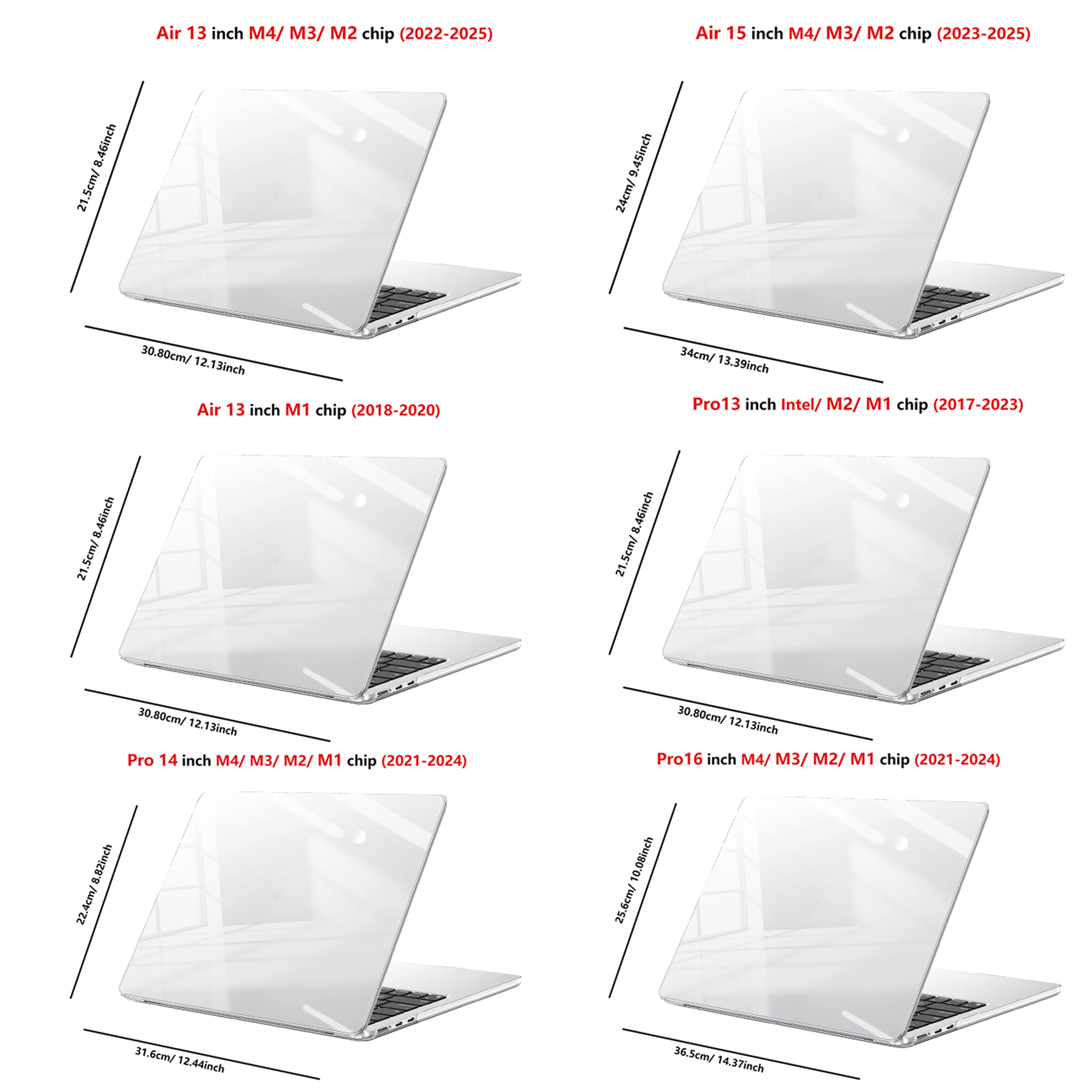 Cases For Macbook Pro 14 Case M4 M3 M2 M1 For Air 13 (M4 M3 M2 M1)/Air 15 (M4 M3 M2) Crystal Clear Hard Cases