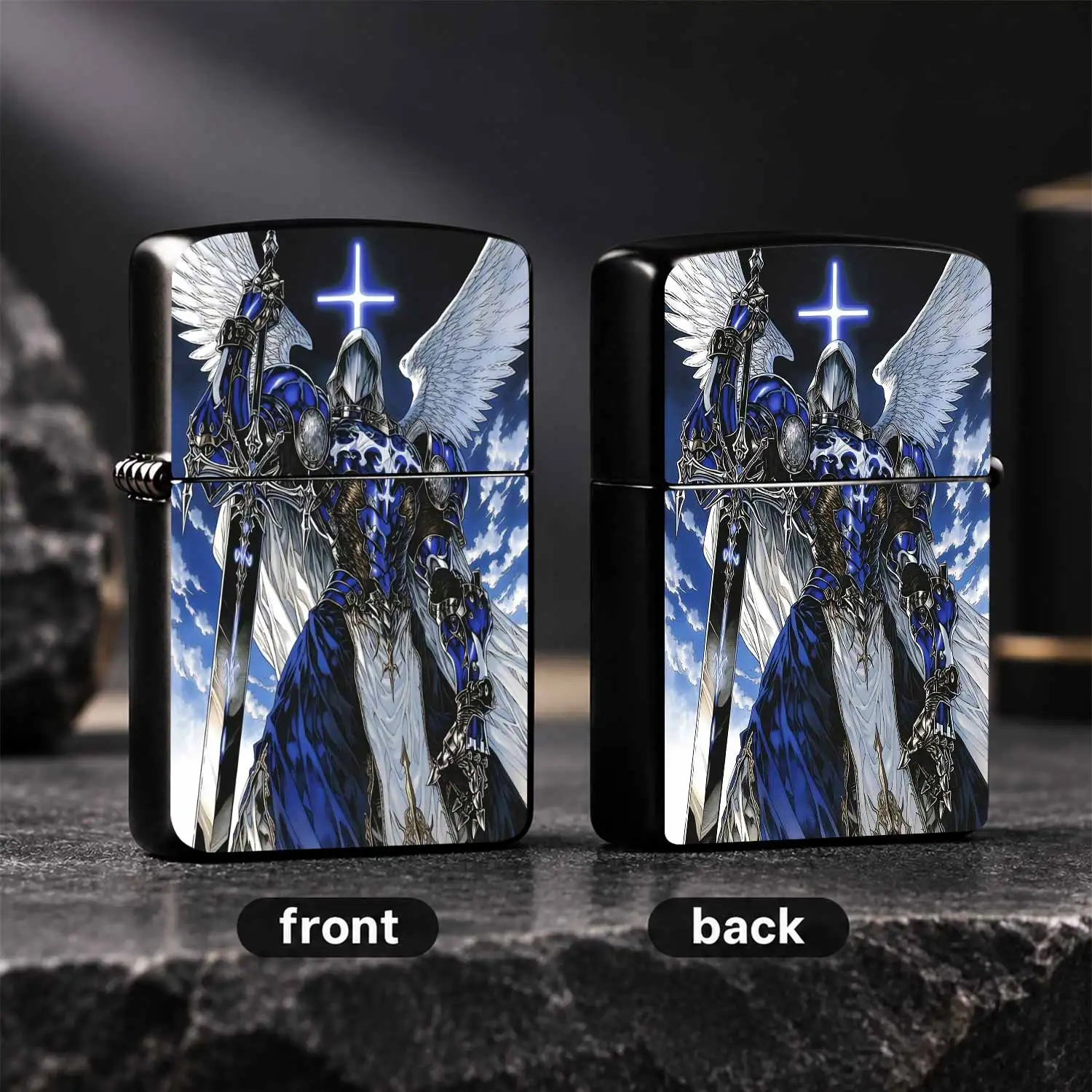 Vivid Printed Archangel Paladin Themed Lighter Creative Trendy High Gloss Desktop Collectible Ornament Windproof Durable Lighter Practical Exquisite Gift for Boyfriend Brother Birthday Festival Unique Cool Peripheral Accessory A Fun and H